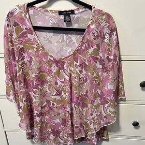 Pink Floral Women's Top with built in tank top.